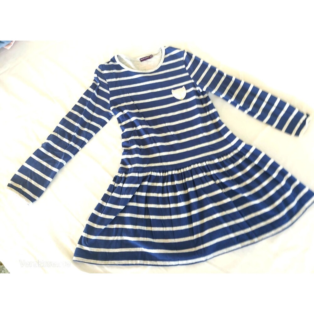 Sargent Major Girl Long Sleeve Dress Stripes Blue Grey Sz7 NWOT